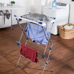 17 in. W x 41.5 in. H Silver and Blue Steel 2-Tier Mesh Top Drying Rack by Honey-Can-Do -Carnegy Avenue Sales silver blue honey can do drying racks dry 09232 31 1000
