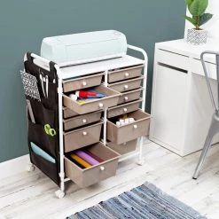 15.25 in. W x 31.75 in. H White/Beige Plastic and Steel 12-Drawer Cart with Side Pockets by Honey-Can-Do 17 15.25 in. W x 31.75 in. H White/Beige Plastic and Steel 12-Drawer Cart with Side Pockets by Honey-Can-Do -Carnegy Avenue Sales white beige honey can do storage drawers crt 09104 31 1000