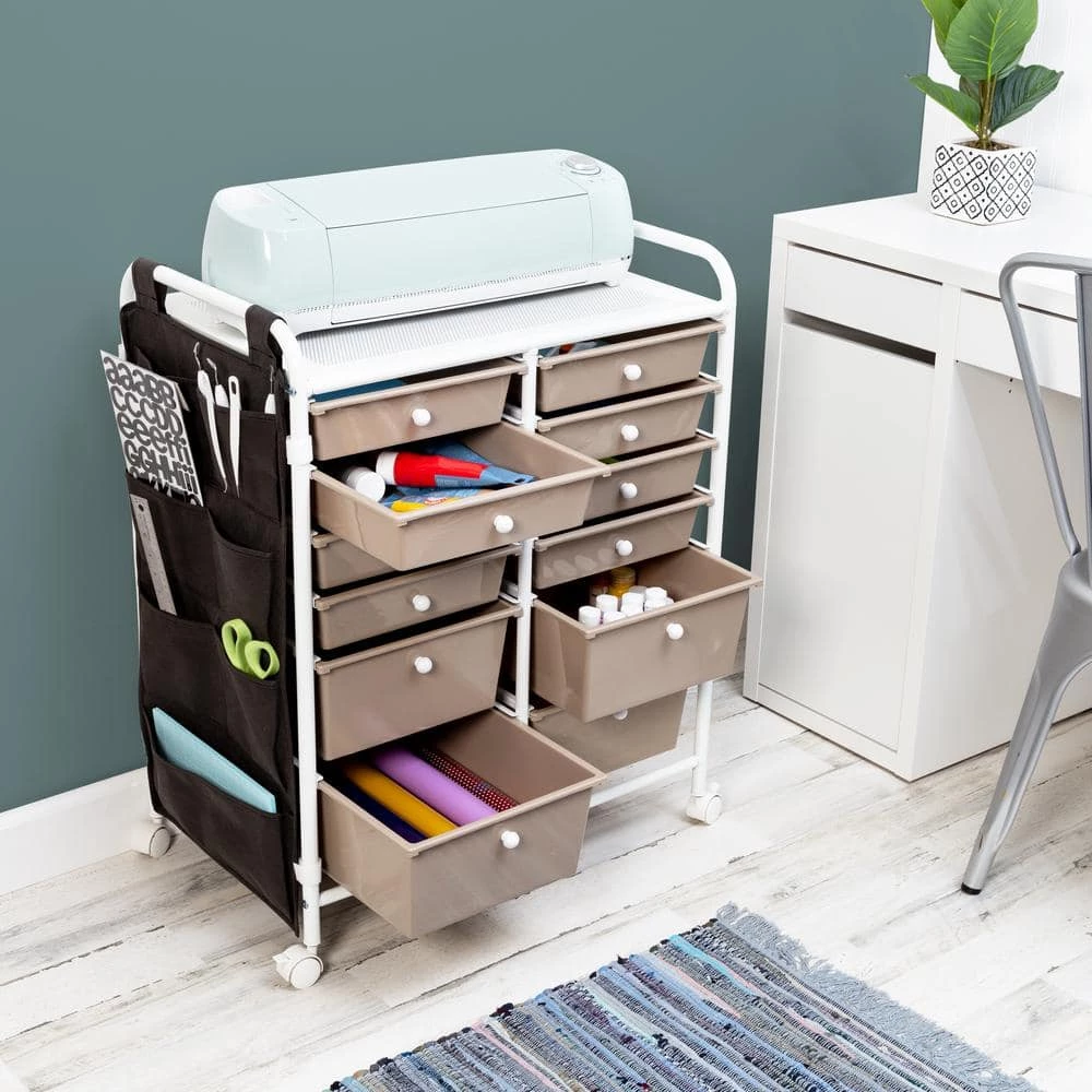 15.25 in. W x 31.75 in. H White/Beige Plastic and Steel 12-Drawer Cart with Side Pockets by Honey-Can-Do 10 15.25 in. W x 31.75 in. H White/Beige Plastic and Steel 12-Drawer Cart with Side Pockets by Honey-Can-Do - Image 8