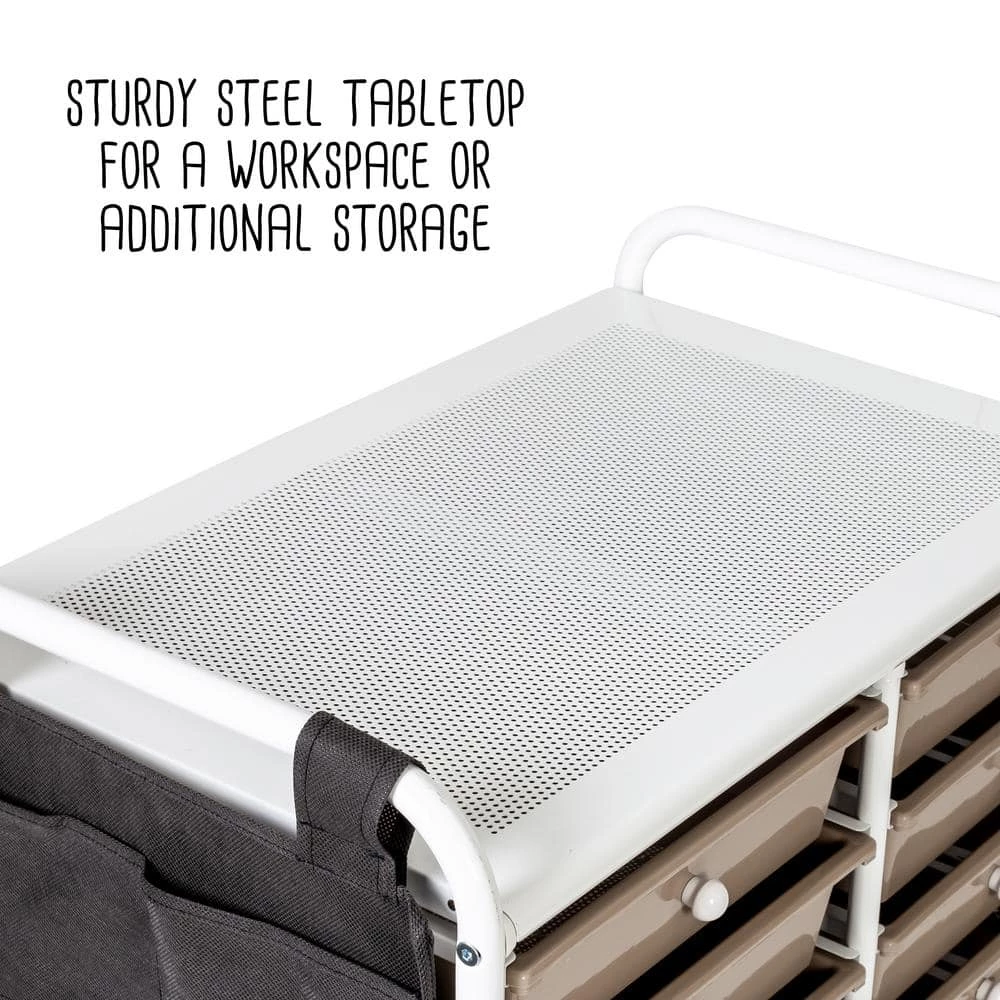 15.25 in. W x 31.75 in. H White/Beige Plastic and Steel 12-Drawer Cart with Side Pockets by Honey-Can-Do 7 15.25 in. W x 31.75 in. H White/Beige Plastic and Steel 12-Drawer Cart with Side Pockets by Honey-Can-Do - Image 5