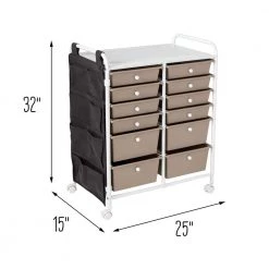 15.25 in. W x 31.75 in. H White/Beige Plastic and Steel 12-Drawer Cart with Side Pockets by Honey-Can-Do 12 15.25 in. W x 31.75 in. H White/Beige Plastic and Steel 12-Drawer Cart with Side Pockets by Honey-Can-Do -Carnegy Avenue Sales white beige honey can do storage drawers crt 09104 4f 1000