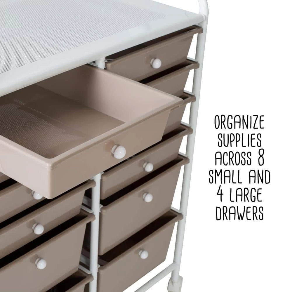 15.25 in. W x 31.75 in. H White/Beige Plastic and Steel 12-Drawer Cart with Side Pockets by Honey-Can-Do 8 15.25 in. W x 31.75 in. H White/Beige Plastic and Steel 12-Drawer Cart with Side Pockets by Honey-Can-Do - Image 6