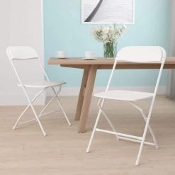 White Plastic Seat with Metal Frame Folding Chair (Set of 2) by Carnegy Avenue -Carnegy Avenue Sales white carnegy avenue folding chairs cga le 274401 wh hd 31 1000
