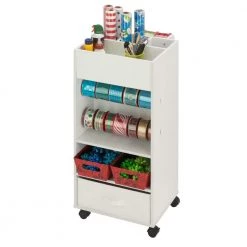 MDF Craft Rolling Storage Cart with Dowel Rods and 3 Compartments by Honey-Can-Do -Carnegy Avenue Sales white honey can do craft storage crt 09592 1f 1000