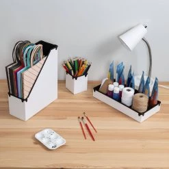 White Faux Leather Desk Organizers (6-Piece Set) by Honey-Can-Do -Carnegy Avenue Sales white honey can do office storage organization ofc 09459 76 1000