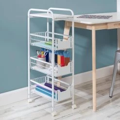 9.4 in. W x 33.1 in. H White Steel 3-Drawer Rolling Cart by Honey-Can-Do -Carnegy Avenue Sales white honey can do storage drawers crt 09579 fa 1000