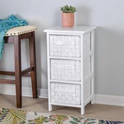 12 in. W x 24 in. H White Wood 3-Drawer Cabinet with Woven Drawers by Honey-Can-Do -Carnegy Avenue Sales white honey can do storage drawers ofc 09219 31 1000