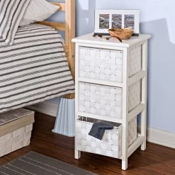12 in. W x 24 in. H White Wood 3-Drawer Cabinet with Woven Drawers by Honey-Can-Do -Carnegy Avenue Sales white honey can do storage drawers ofc 09219 4f 1000