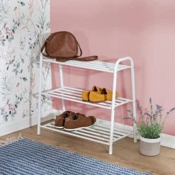 23.6 H 12-Pair 3-Tier White Steel Shoe Rack by Honey-Can-Do -Carnegy Avenue Sales white matte honey can do shoe racks sho 09059 31 1000