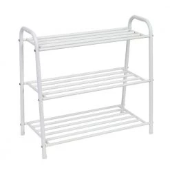 23.6 H 12-Pair 3-Tier White Steel Shoe Rack by Honey-Can-Do