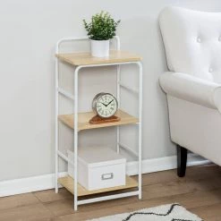 Natural and White 3-Tier Steel Shelving Unit (15.7 in. W x 33.7 in. H x 11.8 in. D) by Honey-Can-Do -Carnegy Avenue Sales white natural honey can do freestanding shelving units shf 09311 31 1000