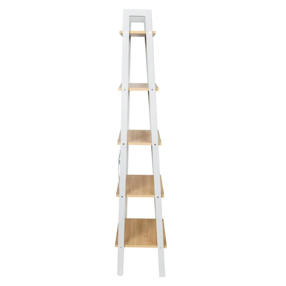 Natural and White 5-Tier Ladder Steel A-Frame Shelving Unit (22 in. W x 67.7 in. H x 13.4 in. D) by Honey-Can-Do 5 Natural and White 5-Tier Ladder Steel A-Frame Shelving Unit (22 in. W x 67.7 in. H x 13.4 in. D) by Honey-Can-Do - Image 3