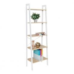 Natural and White 5-Tier Ladder Steel A-Frame Shelving Unit (22 in. W x 67.7 in. H x 13.4 in. D) by Honey-Can-Do