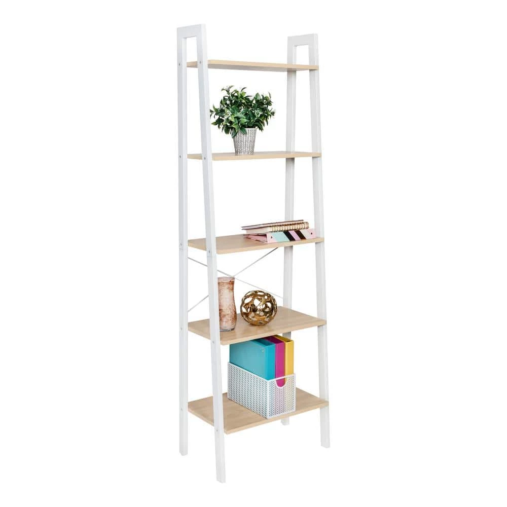 Natural and White 5-Tier Ladder Steel A-Frame Shelving Unit (22 in. W x 67.7 in. H x 13.4 in. D) by Honey-Can-Do 3 Natural and White 5-Tier Ladder Steel A-Frame Shelving Unit (22 in. W x 67.7 in. H x 13.4 in. D) by Honey-Can-Do