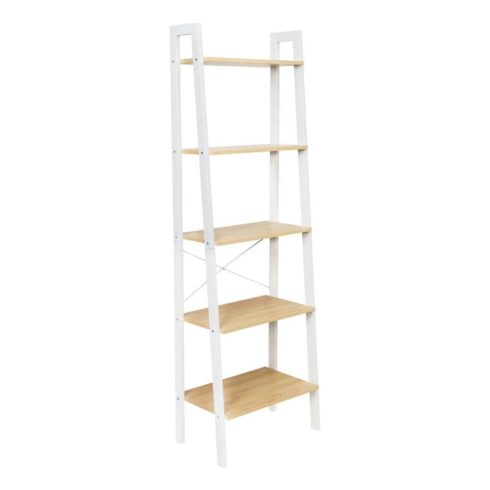 Natural and White 5-Tier Ladder Steel A-Frame Shelving Unit (22 in. W x 67.7 in. H x 13.4 in. D) by Honey-Can-Do 4 Natural and White 5-Tier Ladder Steel A-Frame Shelving Unit (22 in. W x 67.7 in. H x 13.4 in. D) by Honey-Can-Do - Image 2