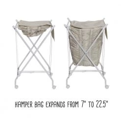 White/Natural Steel and Polycotton Single Bounce Back No Bend Laundry Hamper with Wheels by Honey-Can-Do -Carnegy Avenue Sales white natural honey can do hampers hmp 09749 1f 1000