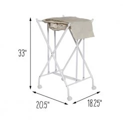 White/Natural Steel and Polycotton Single Bounce Back No Bend Laundry Hamper with Wheels by Honey-Can-Do -Carnegy Avenue Sales white natural honey can do hampers hmp 09749 4f 1000