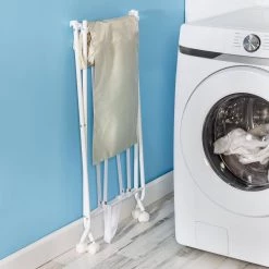 White/Natural Steel and Polycotton Single Bounce Back No Bend Laundry Hamper with Wheels by Honey-Can-Do -Carnegy Avenue Sales white natural honey can do hampers hmp 09749 fa 1000