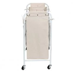 White Collapsible Accordion Triple Laundry Sorter with Rubber Wheels by Honey-Can-Do -Carnegy Avenue Sales white natural honey can do laundry sorters srt 08955 4f 1000