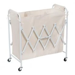 White Collapsible Accordion Triple Laundry Sorter with Rubber Wheels by Honey-Can-Do