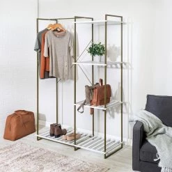 White Steel Clothes Rack 45.2 in. W x 68 in. H by Honey-Can-Do 15 White Steel Clothes Rack 45.2 in. W x 68 in. H by Honey-Can-Do -Carnegy Avenue Sales white olive honey can do clothes racks wrd 09131 31 1000