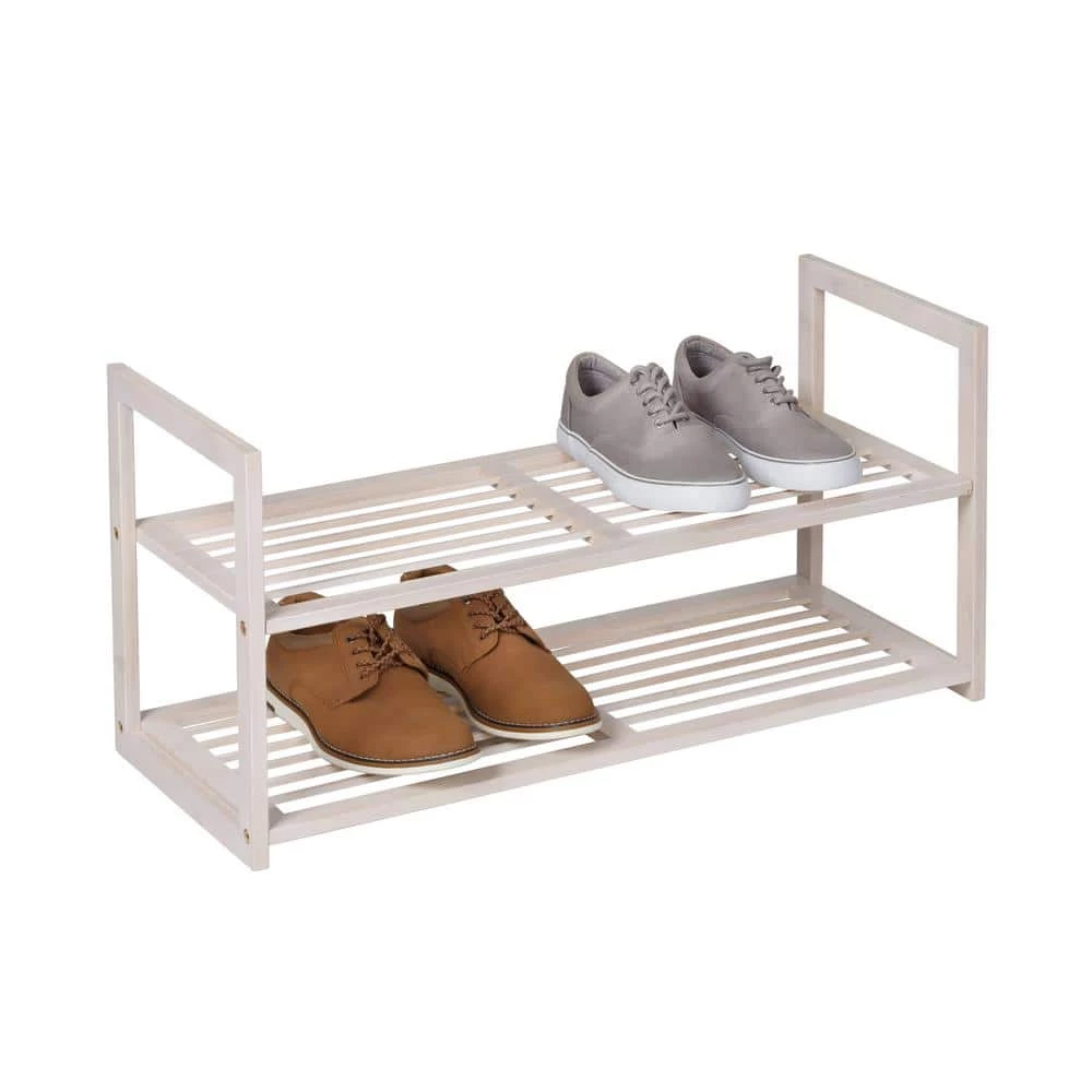 13.4 in. H 6-Pair White Wash Bamboo 2-Tier Shoe Rack by Honey-Can-Do 6 13.4 in. H 6-Pair White Wash Bamboo 2-Tier Shoe Rack by Honey-Can-Do - Image 4
